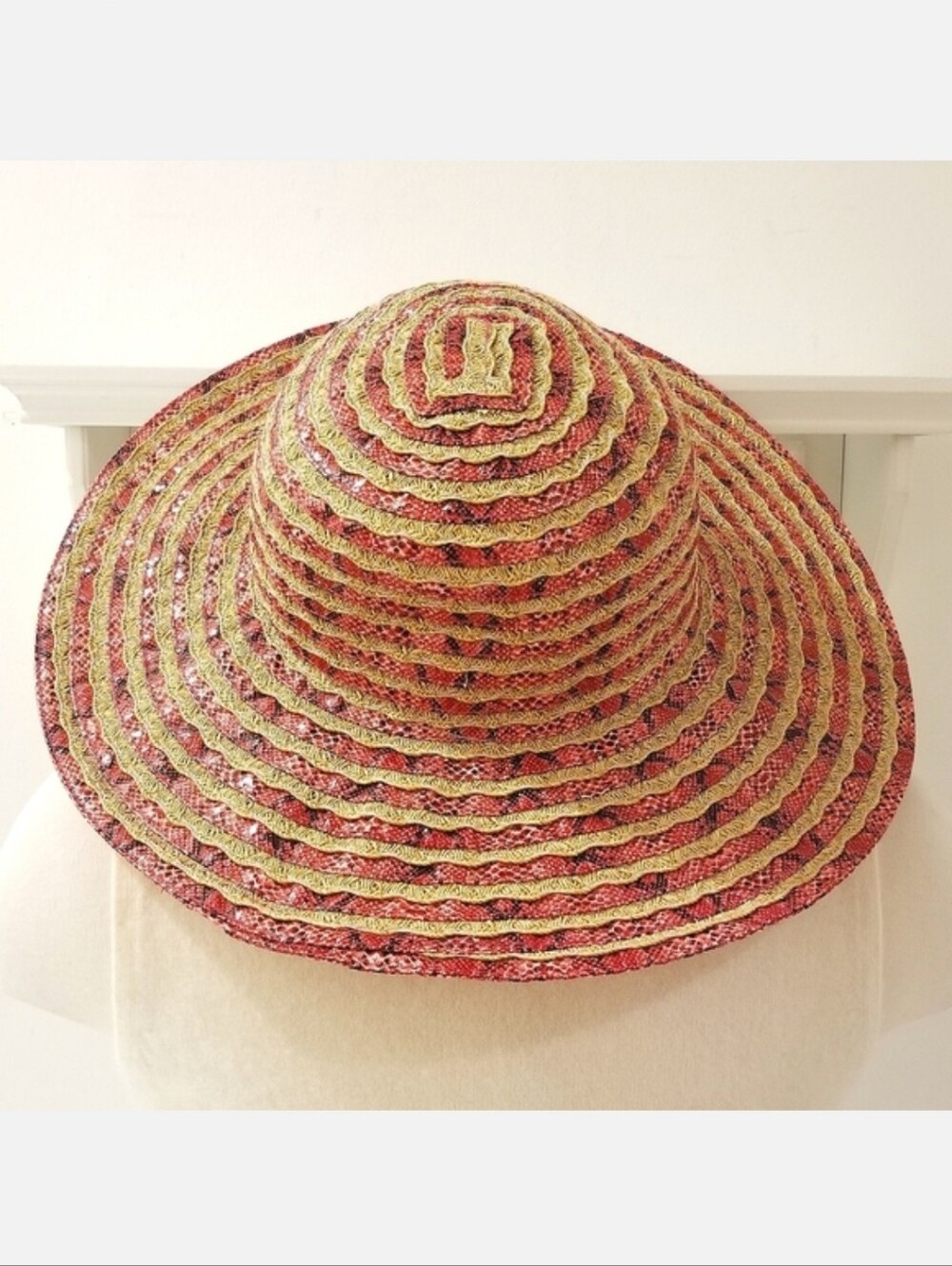 Nine West Wide Brim Tan & Pink Snakeskin Print Sun Hat
